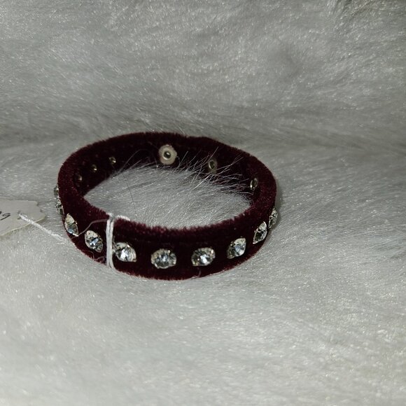 NEW Burgundy Wine Velvet Crystal Rhinestone Bracelet Funk Plus - Picture 8 of 15